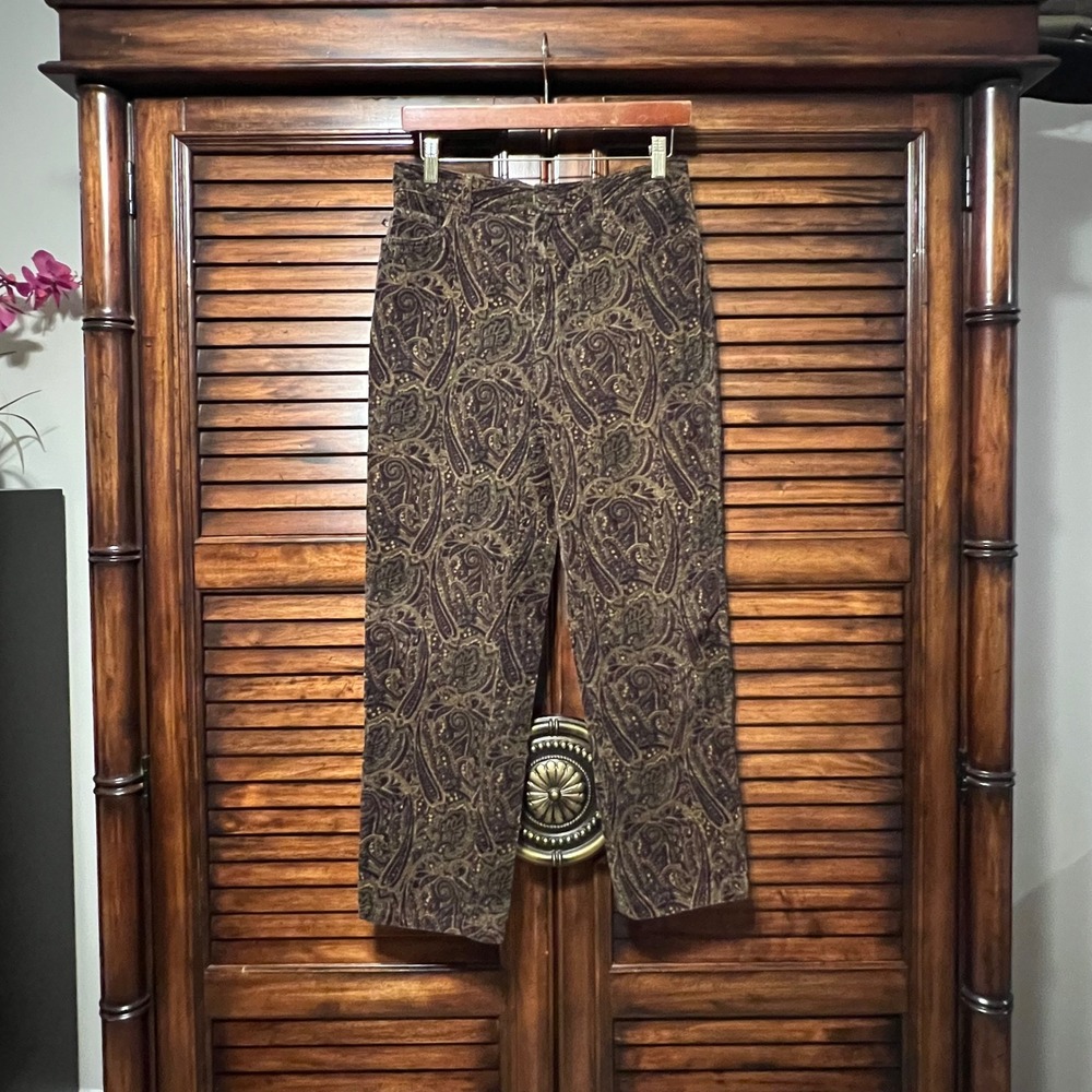 Vintage Lauren Ralph Lauren Brown Paisley Corduroy Pants Petite 8P Straight Leg
